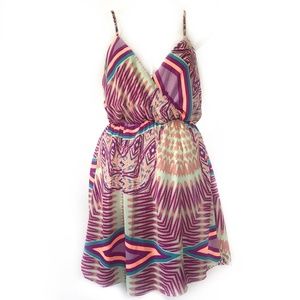 Everly Neon Print Blouson Dress Surplice Pink Mint